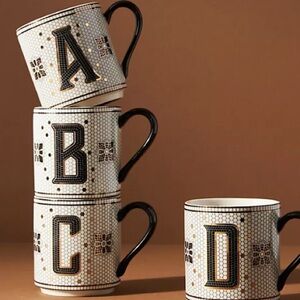 ANTHROPOLOGIE The Bistro Tile Stoneware Monogrammed Mug “H”